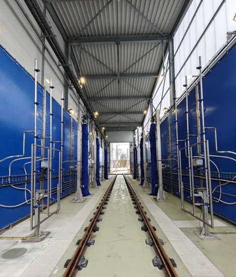 Tram wash tunnel built by Montanier for the washing of trams